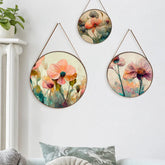 Elegant Pink Floral Round Framed Canvas Wall Paintings - Set of 3